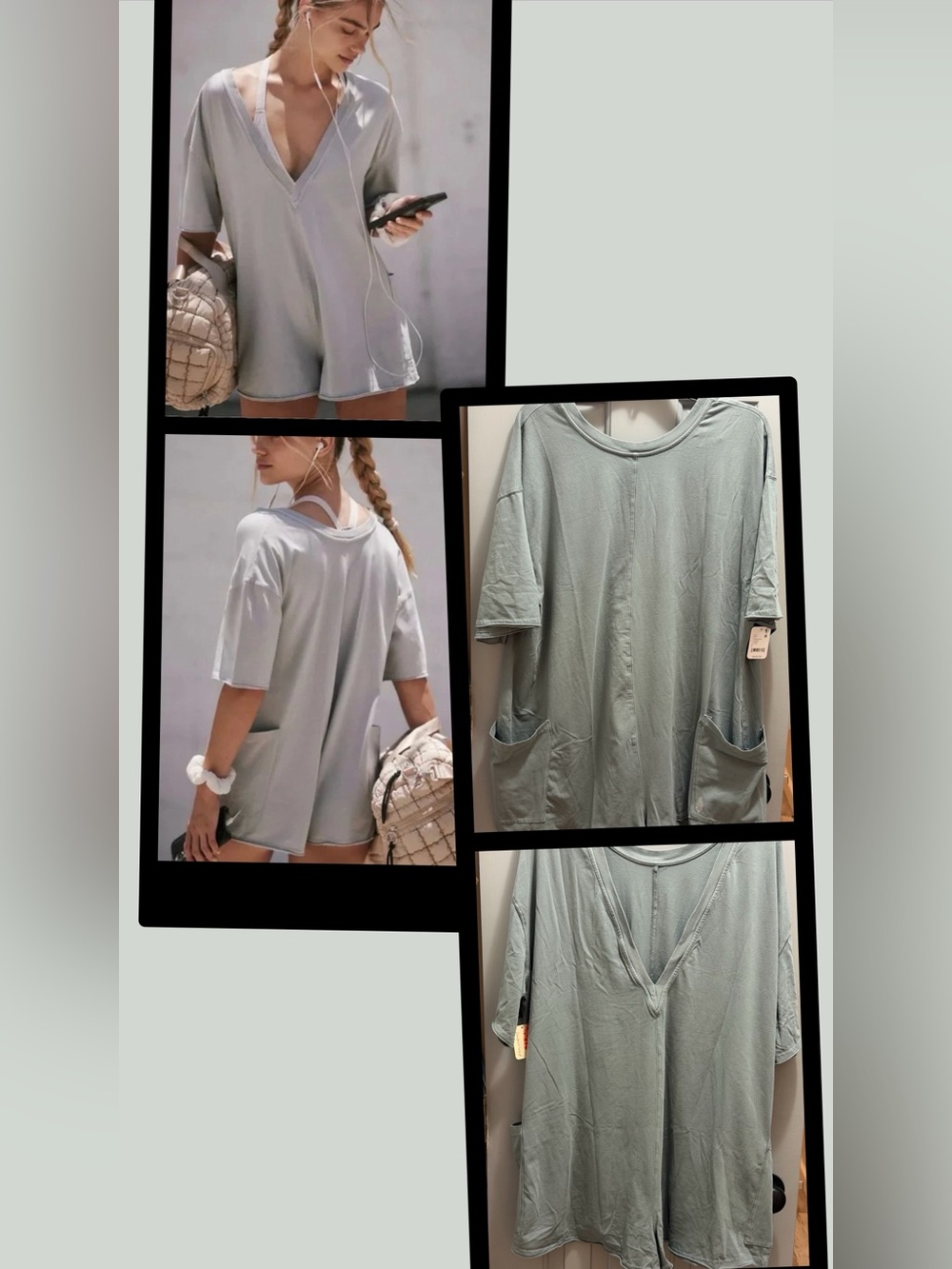 NEW Free People Movement Hot Shot Tee Romper 1 Piece in Summer Storm Blue Large